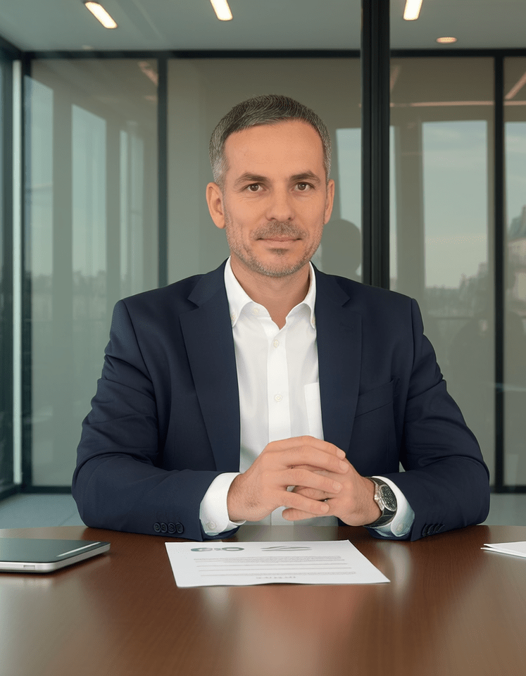 un homme en costume assis à une table